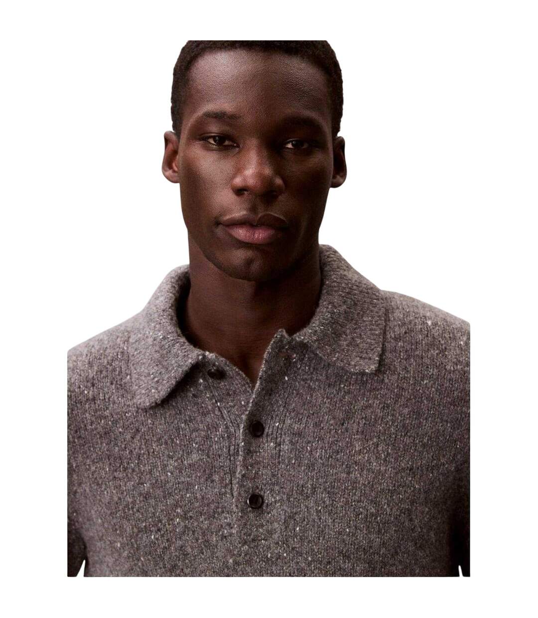 Polo Sweat Manches Longues Homme Gris Chiné Calvin Klein-4