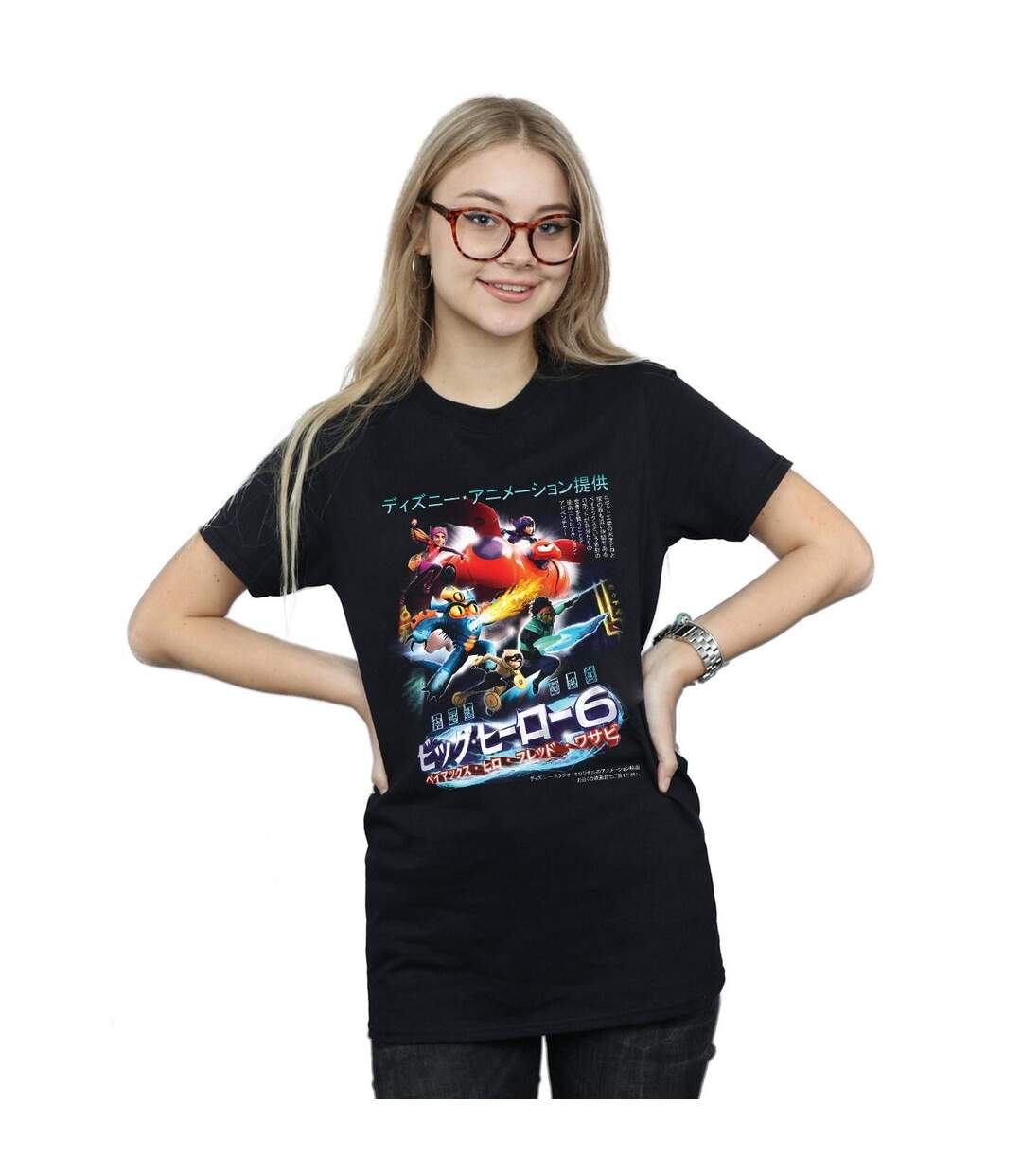 Disney Femme/Les femmes Big Hero 6 Anime Cover Coton Boyfriend T-Shirt (Noir) - UTBI16906-2