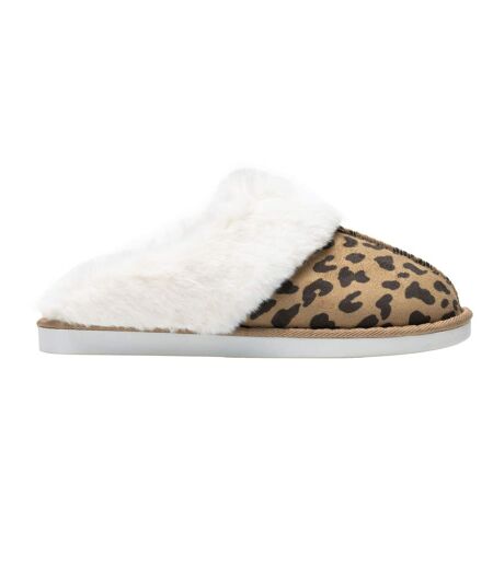 Chaussons Motif/style Imprimé Léopard Tulsy Femme Beige Noir Regatta