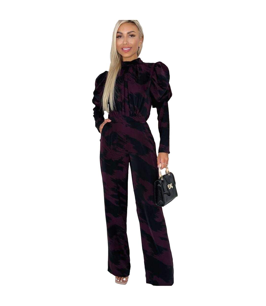 Combinaison Manches Bouffantes Motif/style Abstrait Femme Bordeaux AX Paris-2