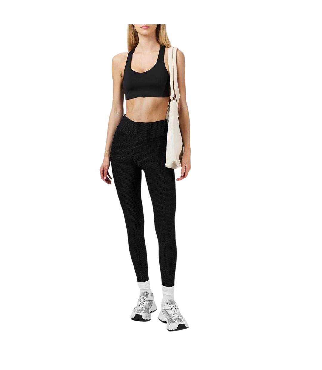 Legging Motif/style Alvéolé Femme Noir Miso-4