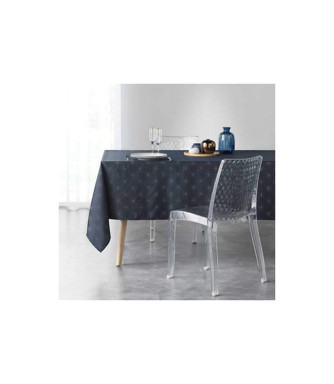 Nappe Imprimée Jacquard Étoiles 140x300cm Bleu-3