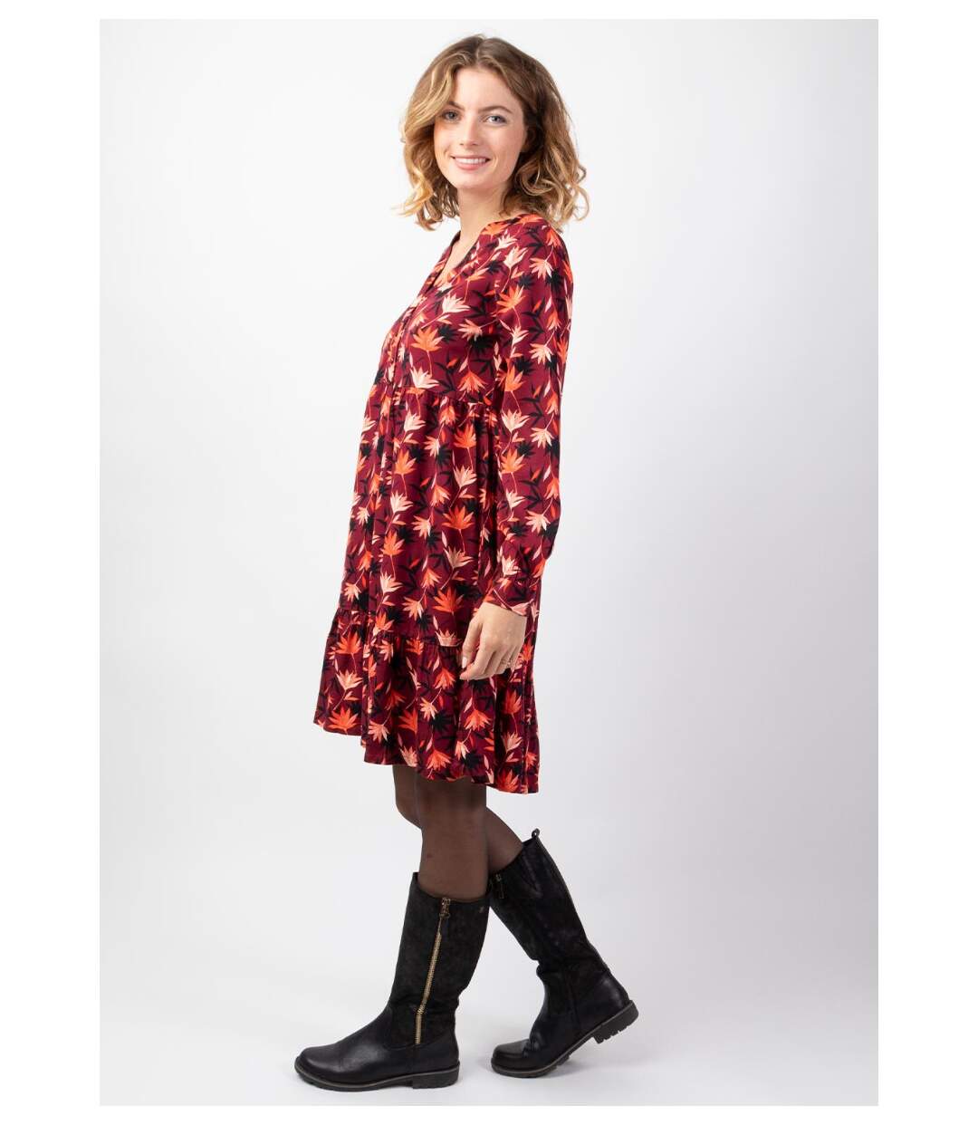 Robe courte manches longues en viscose épais FLORA coupe ample Coton Du Monde