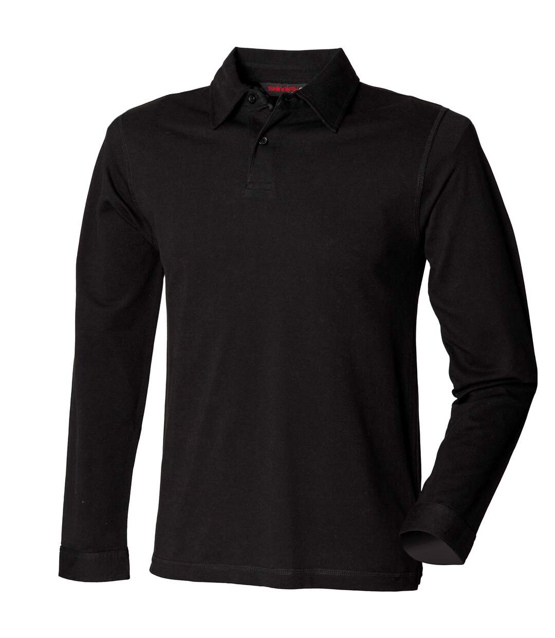 Mens long sleeve stretch polo shirt black Skinni Fit