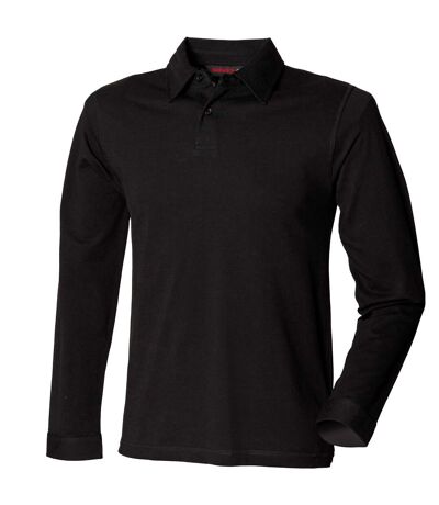 Skinni Fit Mens Long Sleeve Stretch Polo Shirt (Black) - UTRW1399