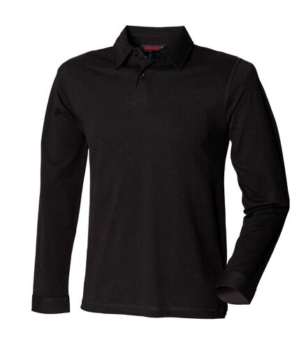 Skinni Fit Mens Long Sleeve Stretch Polo Shirt (Black)