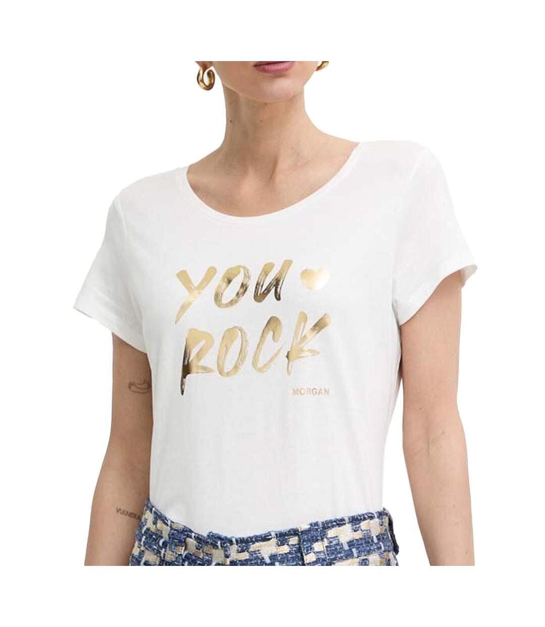 T-shirt Blanc/Doré Femme Morgan DYOU - L