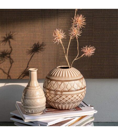 Vase Boule en Porcelaine Ethnique 19cm Beige