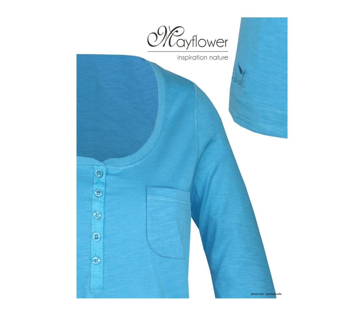 MAYFLOWER DIMITRI1 - Tee-shirt manches 3/4 bleu : maille flammée et confort pur coton-4