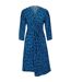Womens/ladies Danottea Abstract V Neck 3/4 Sleeve Wrap Dress Black Blue Boss-2