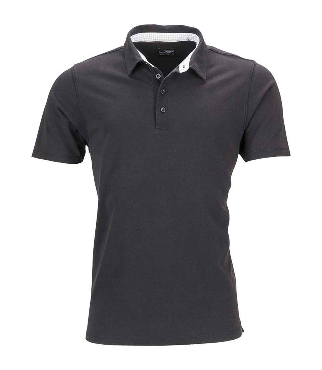 Polo homme manches courtes col imprimé - JN712 - noir