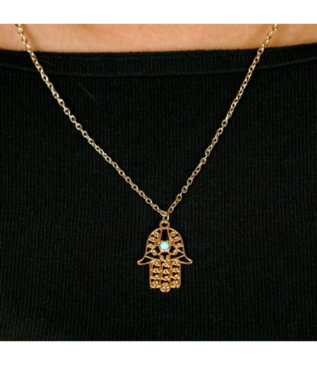 Hamsa Hand of Fatima Gold and Silver Protection Pendant Necklace-2