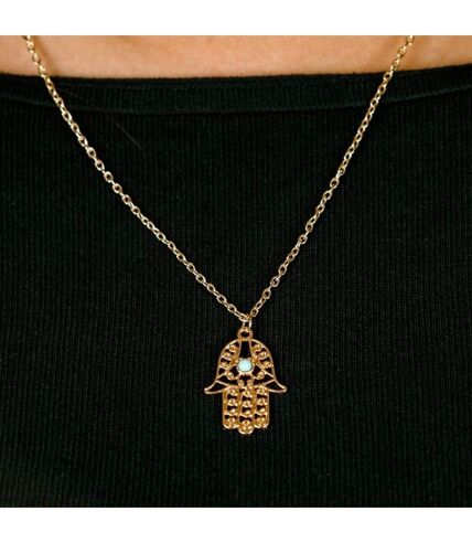 Hamsa Hand of Fatima Gold and Silver Protection Pendant Necklace