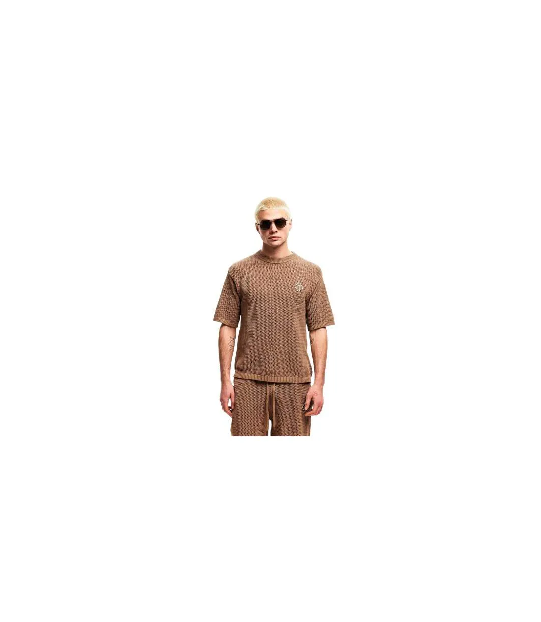 Mens Logo Knitted T-shirt Mocha Belier-1