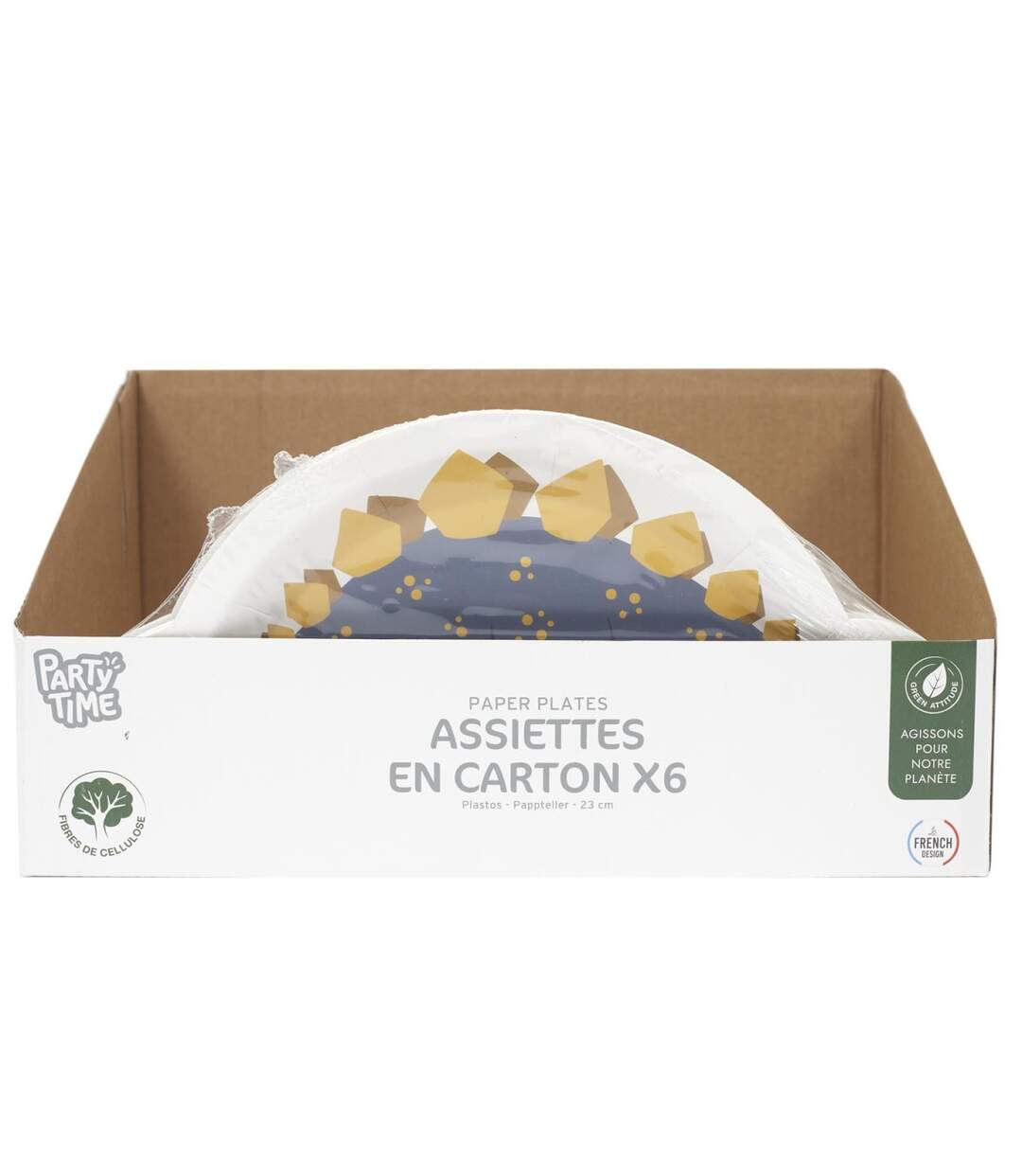 Lot de 6 Assiettes en Papier Dinosaure 27cm Blanc-3