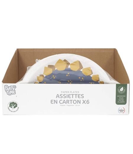 Lot de 6 Assiettes en Papier Dinosaure 27cm Blanc