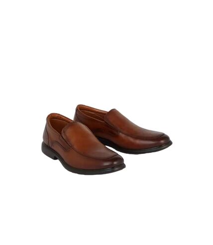 Debenhams Mens Croft Leather Slip-on Wide Loafers (Tan) - UTDH6142