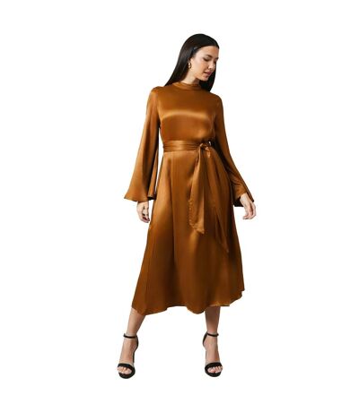 Womens/ladies Satin Bias Cut Midi Dress Bronze Principles