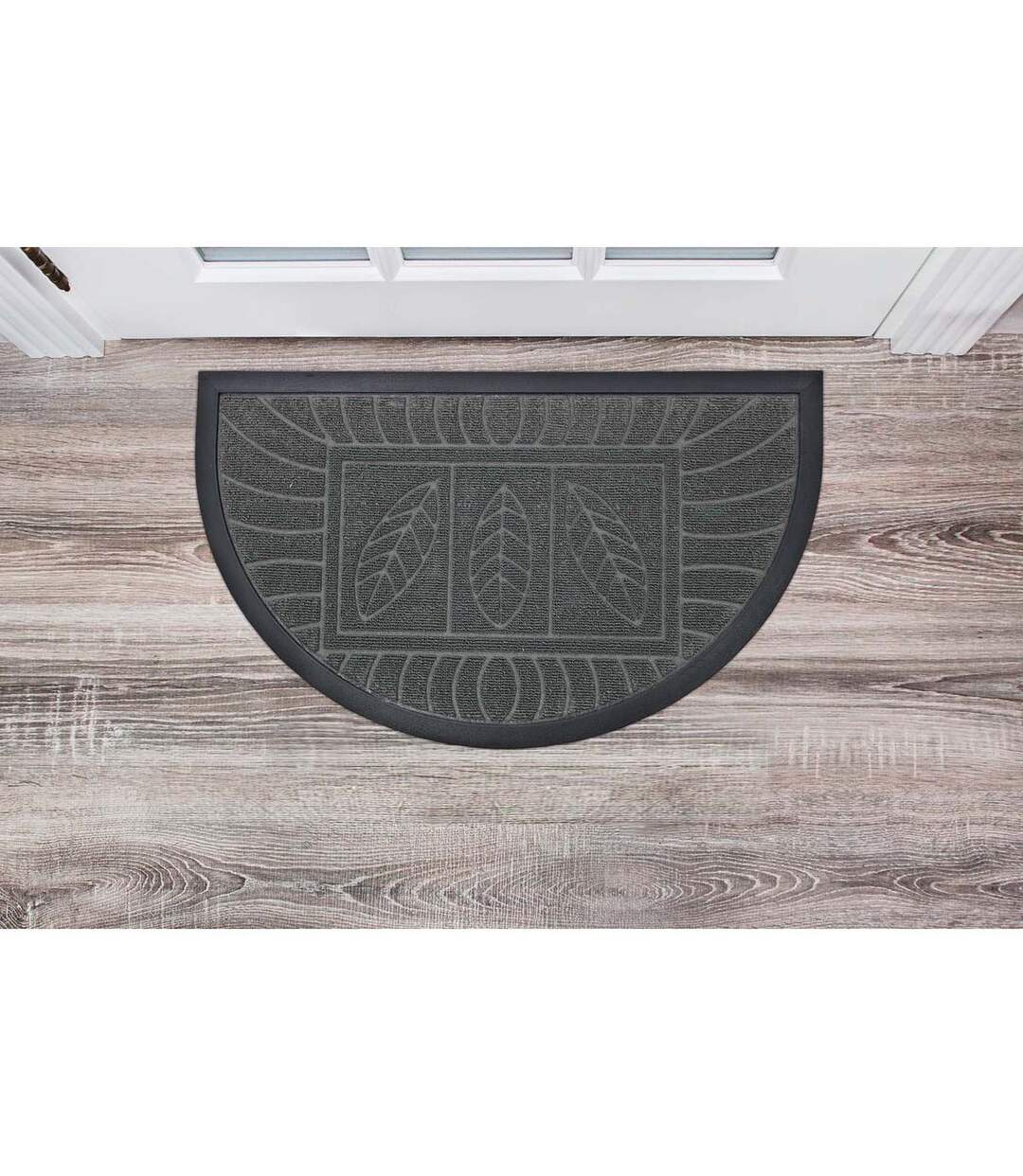 Tapis d'Entrée Demi-Lune Feuilles 45x75cm Gris-3