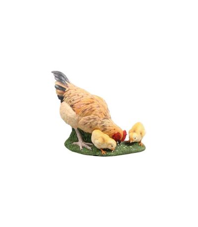 Poule avec poussins picorants en résine 36.5 x 19 x 28.5 cm