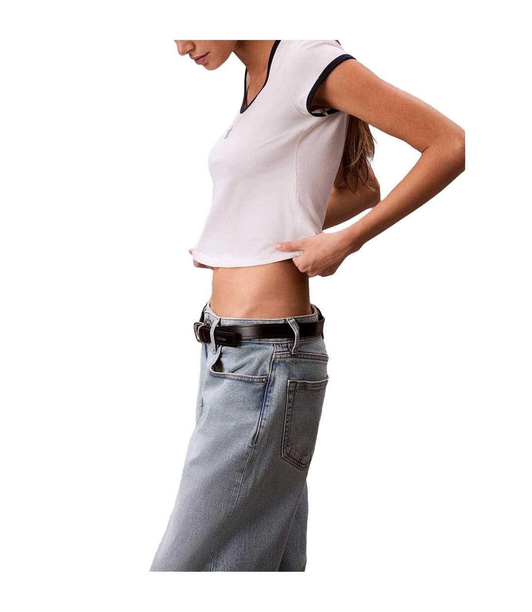 Womens/ladies Ringer Cropped T-shirt Bright White Calvin Klein-4