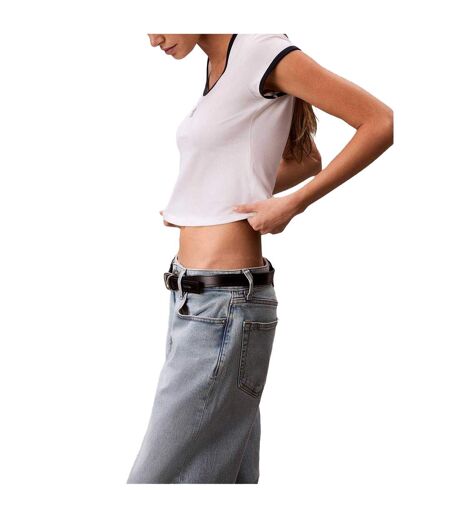 Womens/ladies Ringer Cropped T-shirt Bright White Calvin Klein