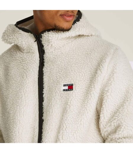 Mens Badge Teddy Fleece Cardigan Beige Tommy Hilfiger