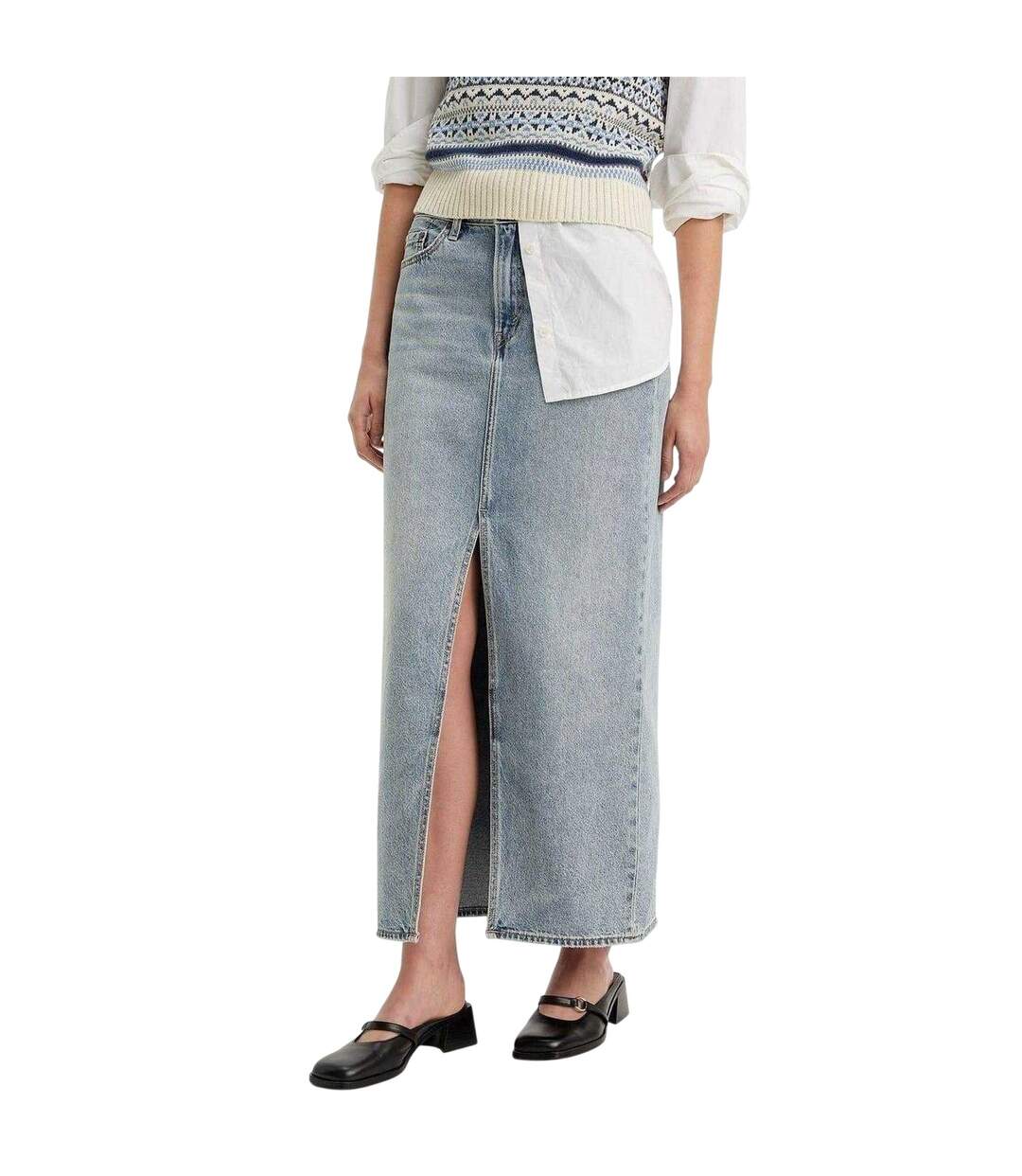 Womens/ladies Denim High Waist Maxi Skirt Blue Levis-3