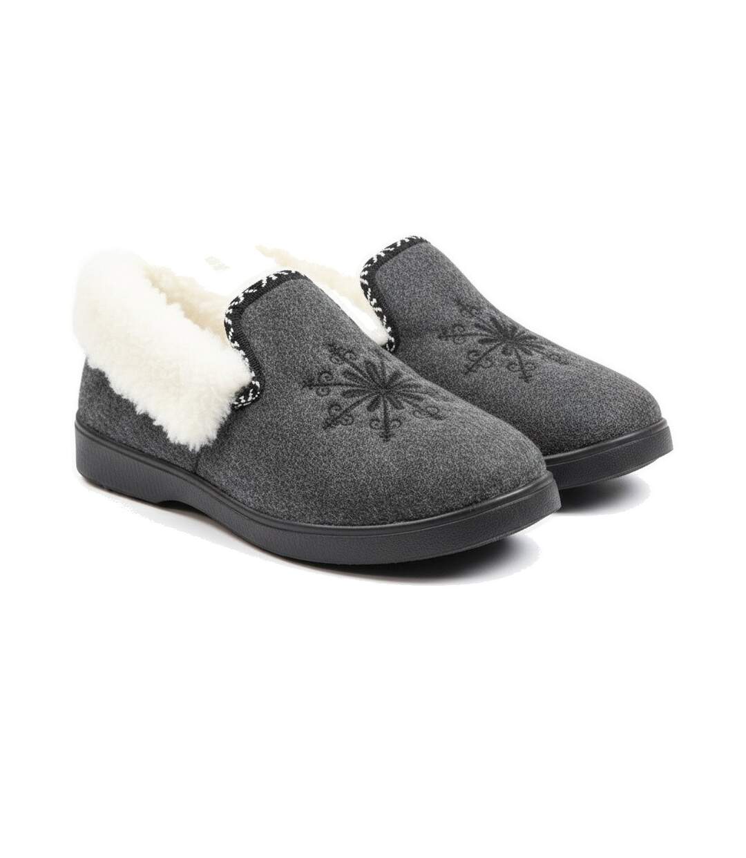 OZABI Charentaises Femme Hiver, Broderie Flocon, Col Fourrure, Semelle Amovible-3