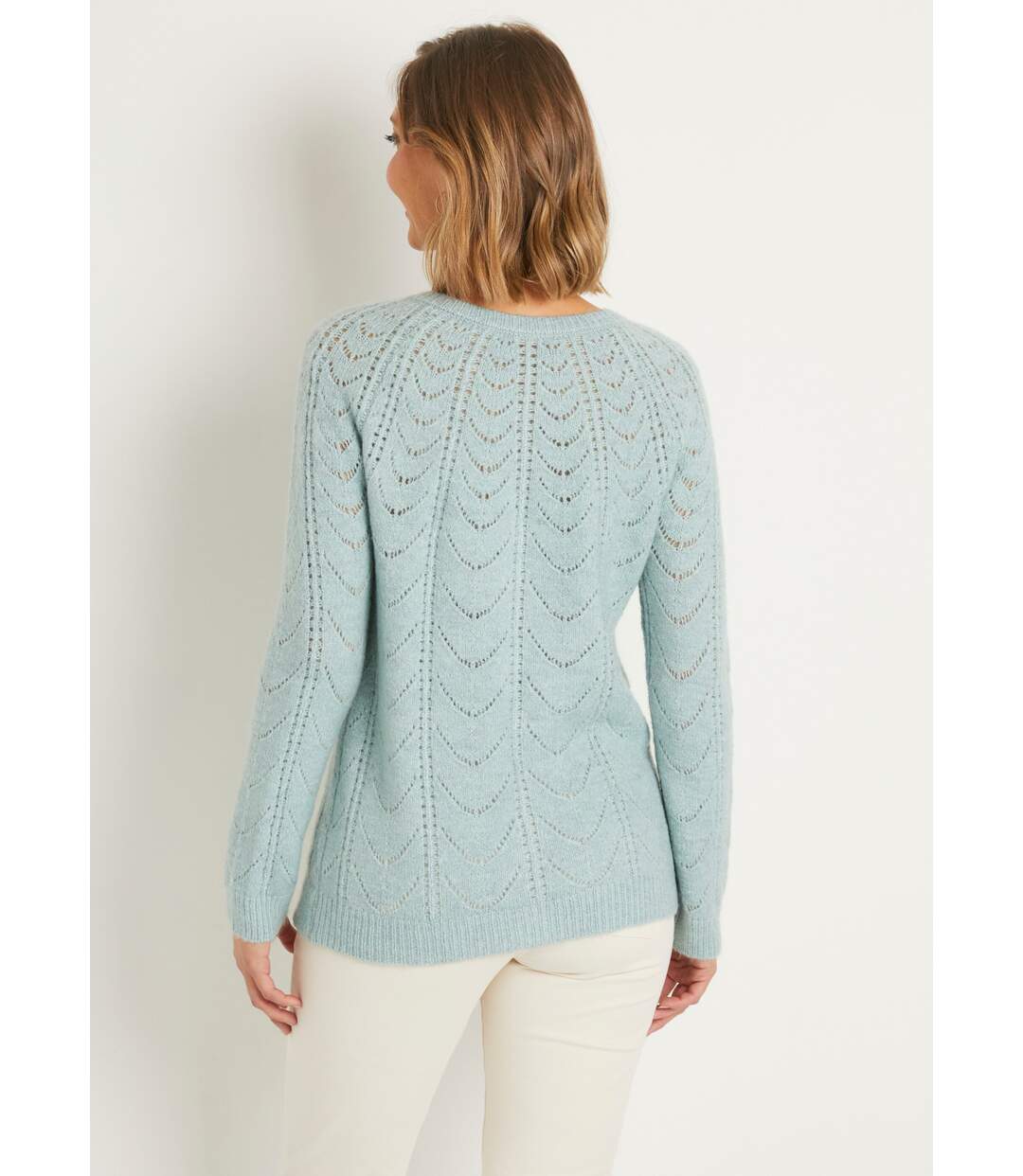 Gilet cardigan boutonné chiné ajouré col rond-2