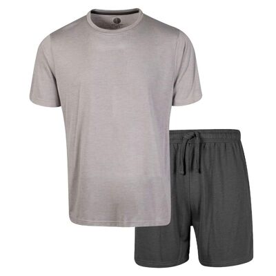 Mens crew neck short pyjama set light grey marl/charcoal Light And Shade