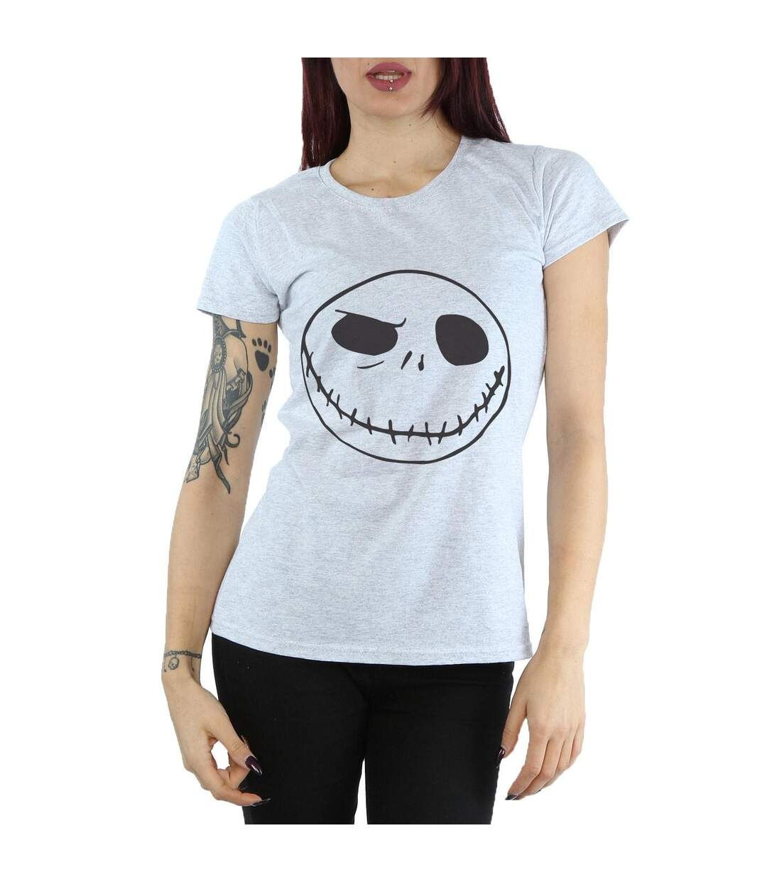 Disney T-shirt en coton Womens/Ladies Nightmare Before Christmas Jack's Big Face (Gris sportif) - UTBI35527-3