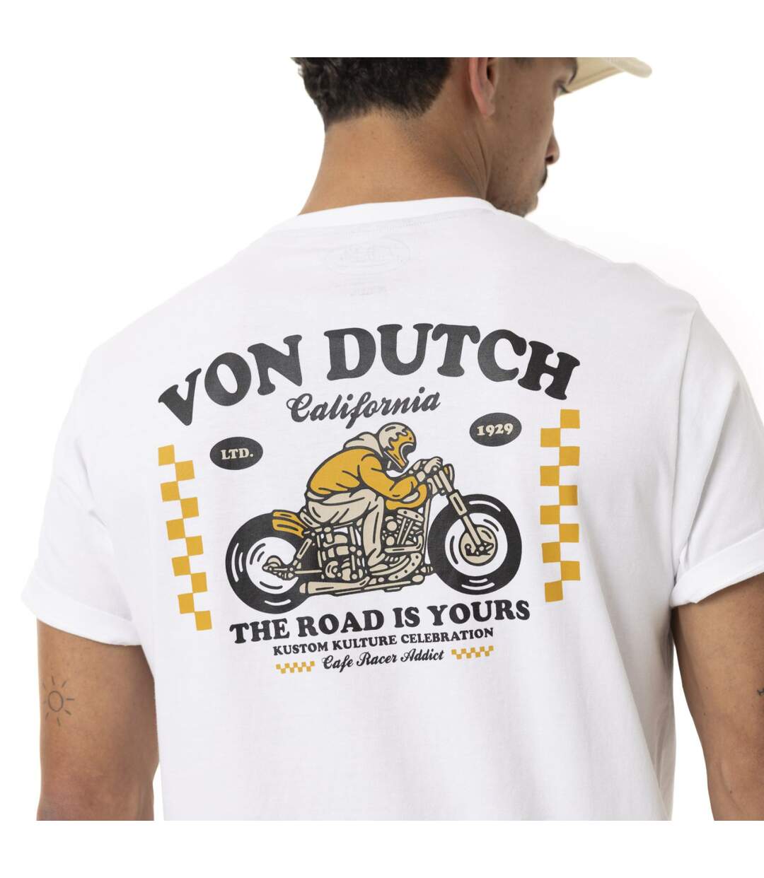 T-shirt homme col V en jersey 180gr print devant&dos Café Vondutch-3