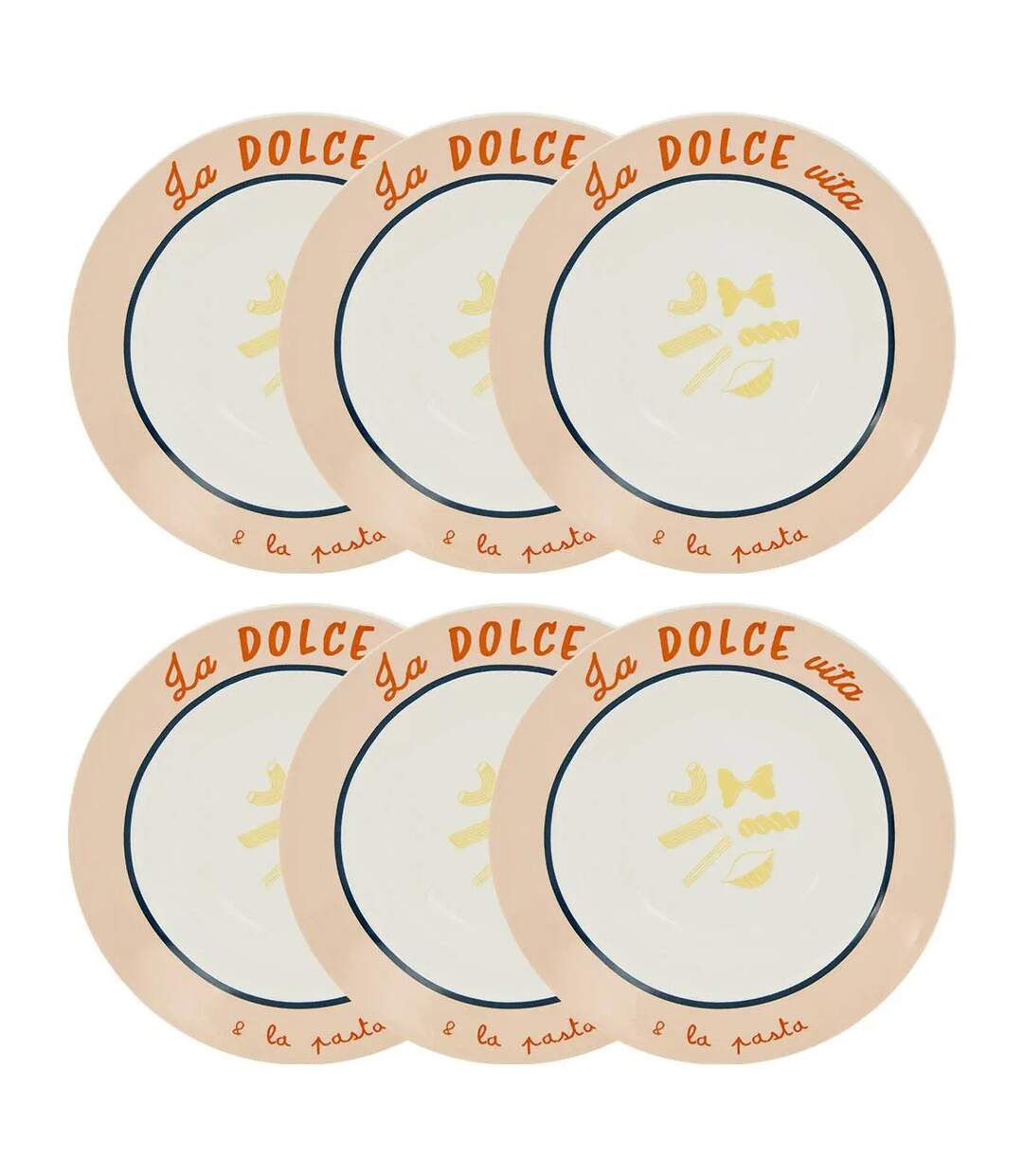 Lot de 6 Assiettes à Pâtes Della Pasta 22cm Multicolore-2