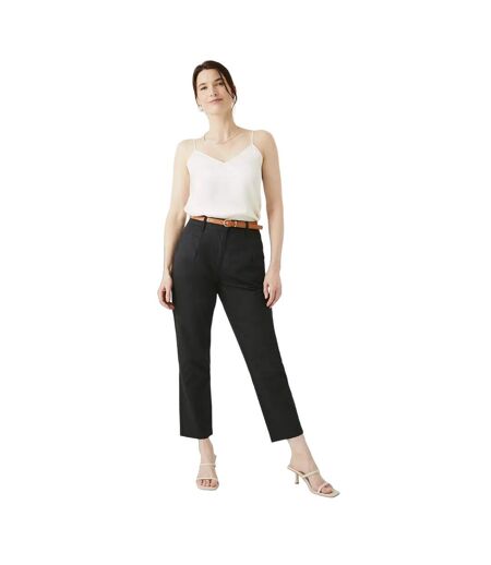 Womens/ladies belted belt slim trousers black Maine