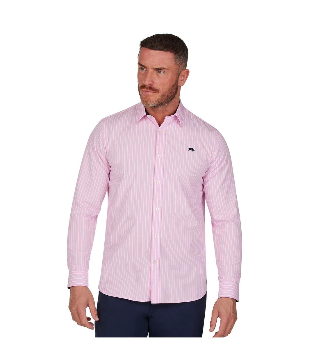 Mens Classic Stripe Long-sleeved Shirt Pink Raging Bull-3