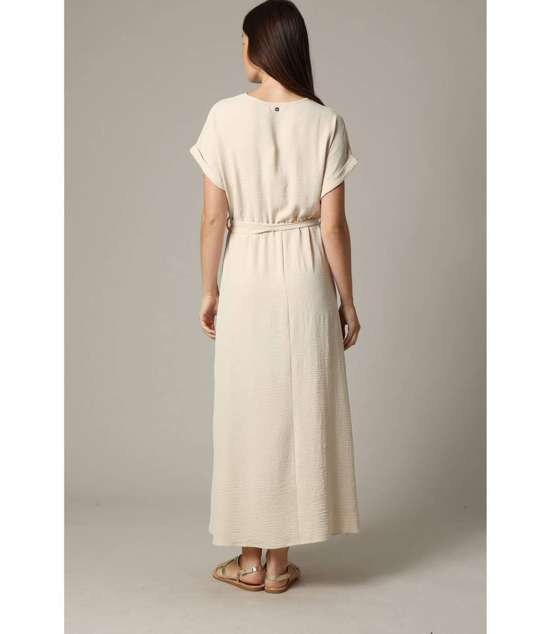 Robe casual unie à manches courtes et au col cache-cœur TEYSSA-5