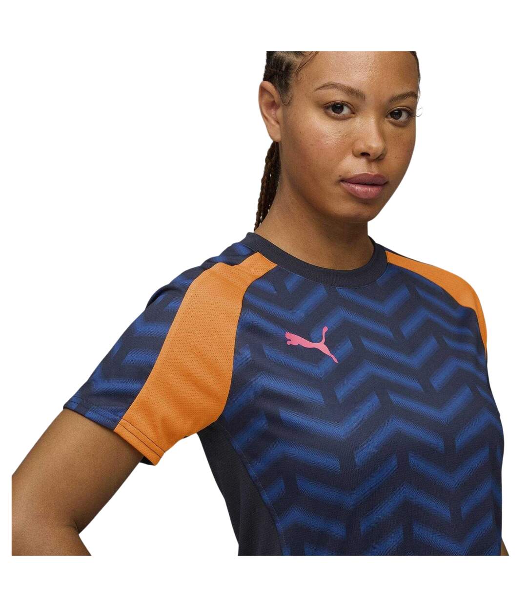 T-shirt Entraînement Femme Bleu Marine Orange Puma-3