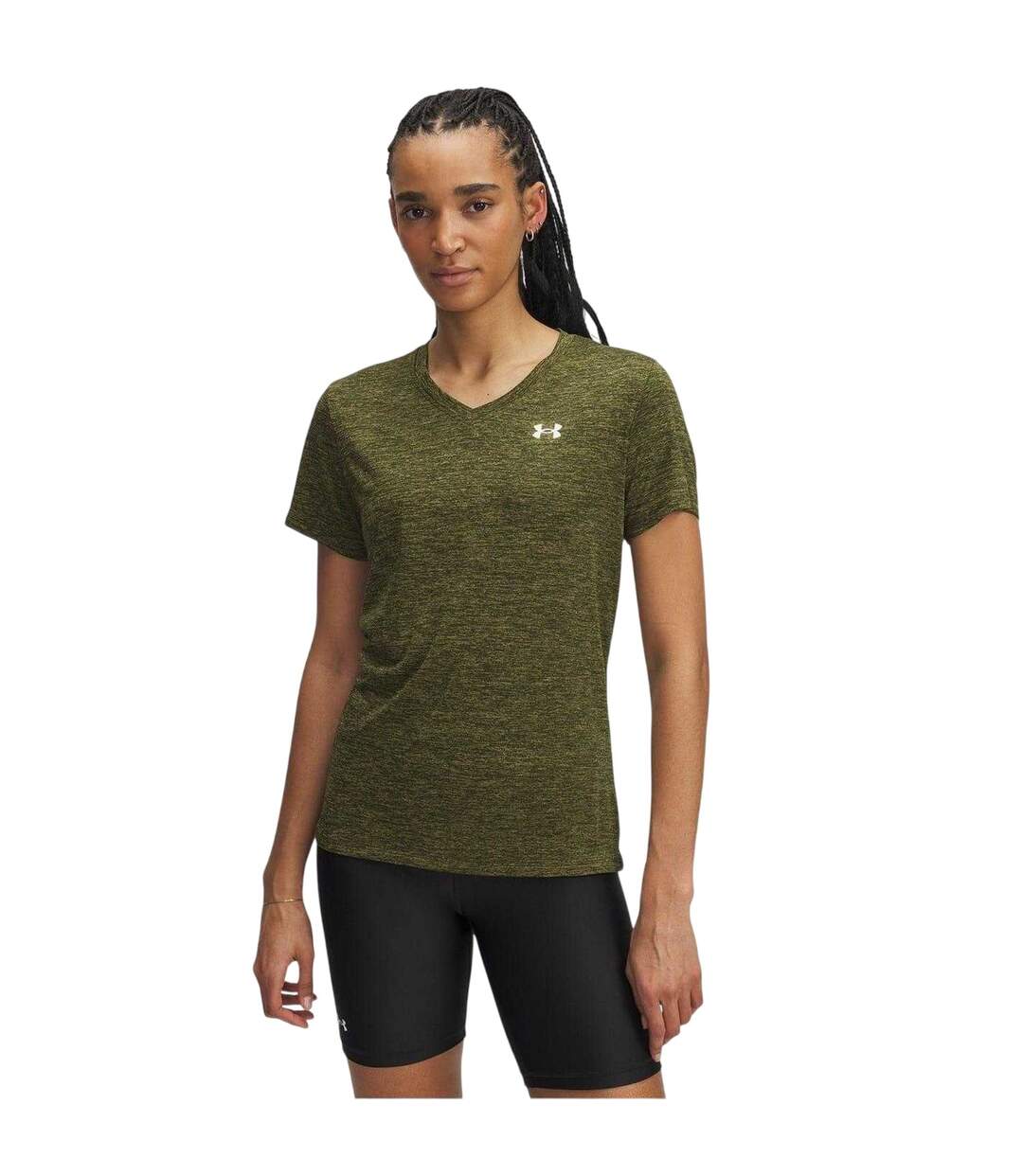 Womens/ladies Twist V Neck Loose Fit T-shirt Olive Green Under Armour-1