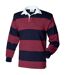 Front Row Sewn Stripe Long Sleeve Sports Rugby Polo Shirt (Burgundy/Navy)