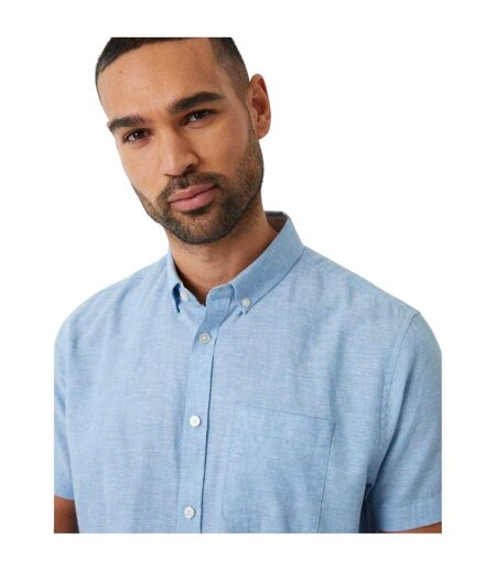 Mens Linen Blend Short-sleeved Shirt Denim Threadbare