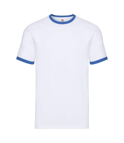 Mens Ringer Contrast T-shirt White Royal Blue Fruit Of The Loom