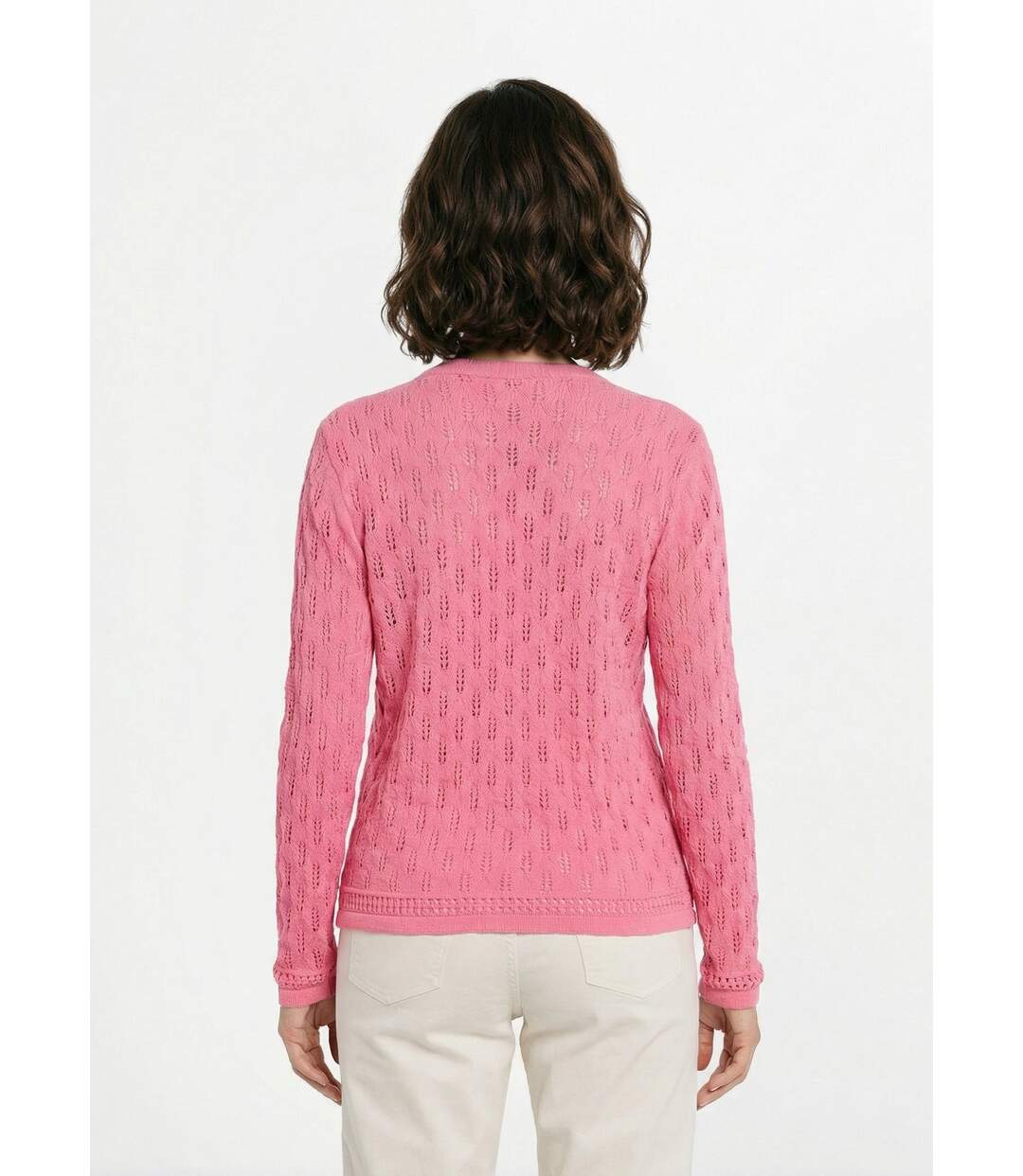 Cardigan col V boutonné ajouré uni coton-2