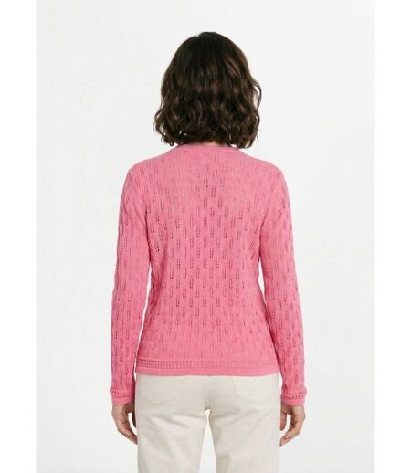 Cardigan col V boutonné ajouré uni coton
