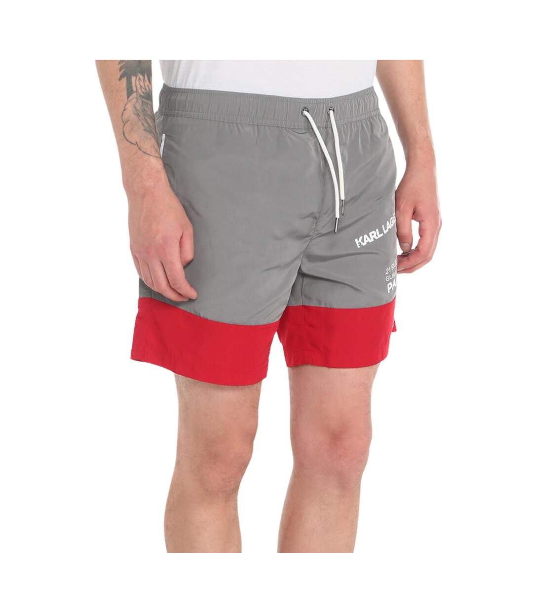 Short De Bain Motif/style Deux Tons Homme Gris Rouge Karl Lagerfeld-1