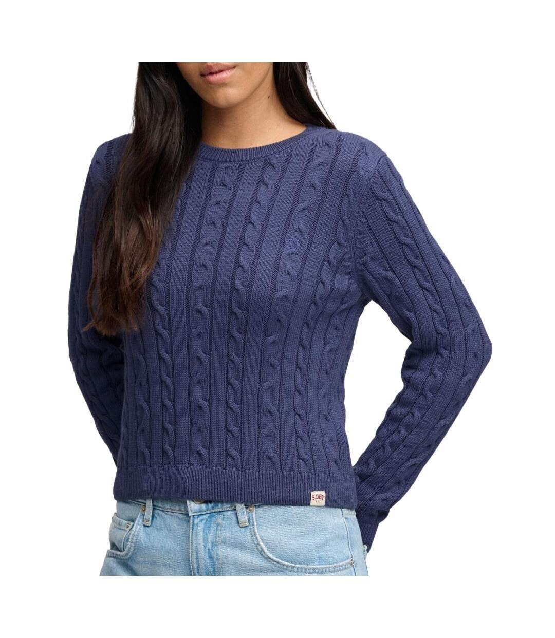 Pull bleu femme superdry essentials cable jumper-1