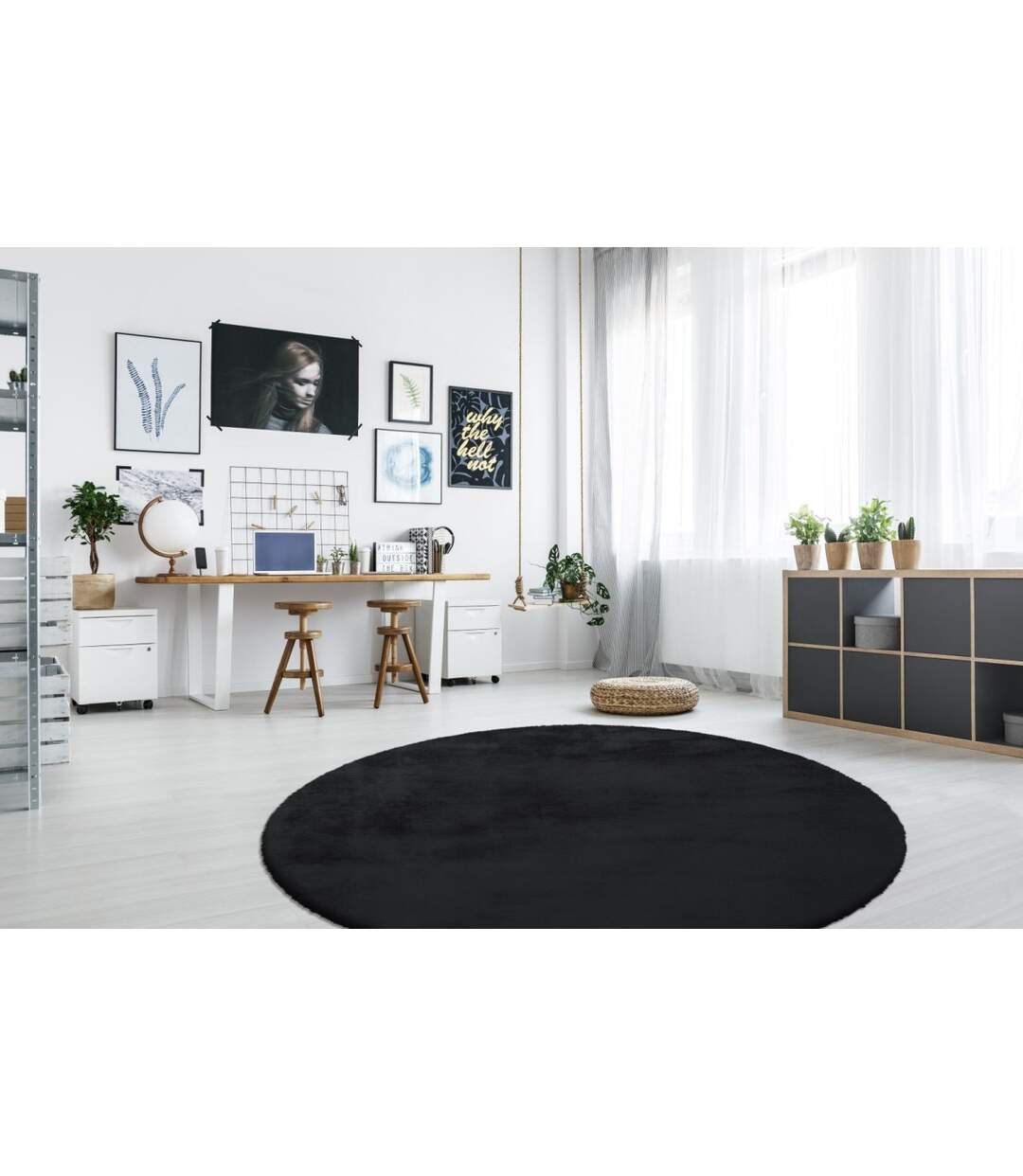 Tapis Rond à Poils Longs Rabbit 160cm Anthracite-2