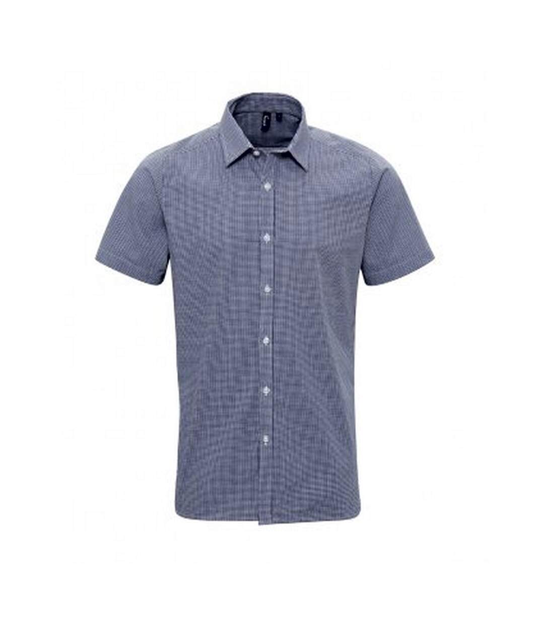 Mens gingham short sleeve shirt navy/white Premier