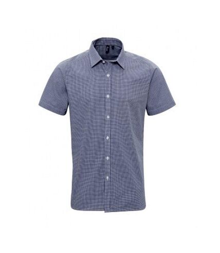 Premier Chemise à manches courtes en vichy pour hommes (Bleu marine / blanc) - UTPC3100