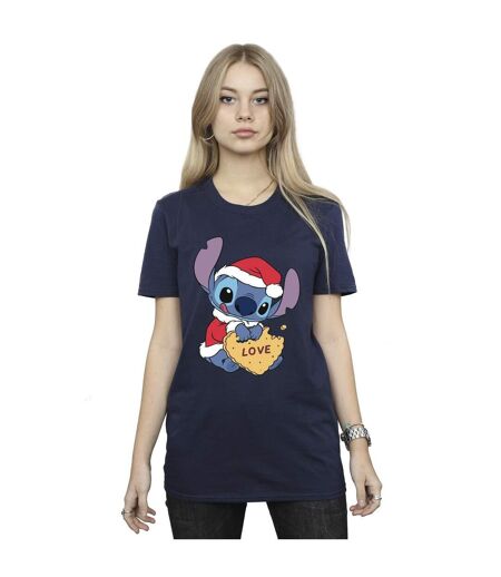 Disney Womens/Ladies Lilo And Stitch Christmas Love Biscuit Cotton Boyfriend T-Shirt (Bleu marine) - UTBI29971